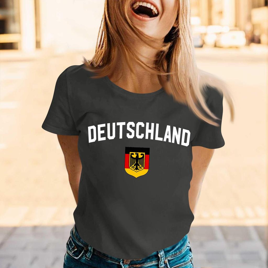 Women's Casual Pullover Short Sleeve T Shirt Crew Neck Letter Print Top Lightweight Comfortable Fit