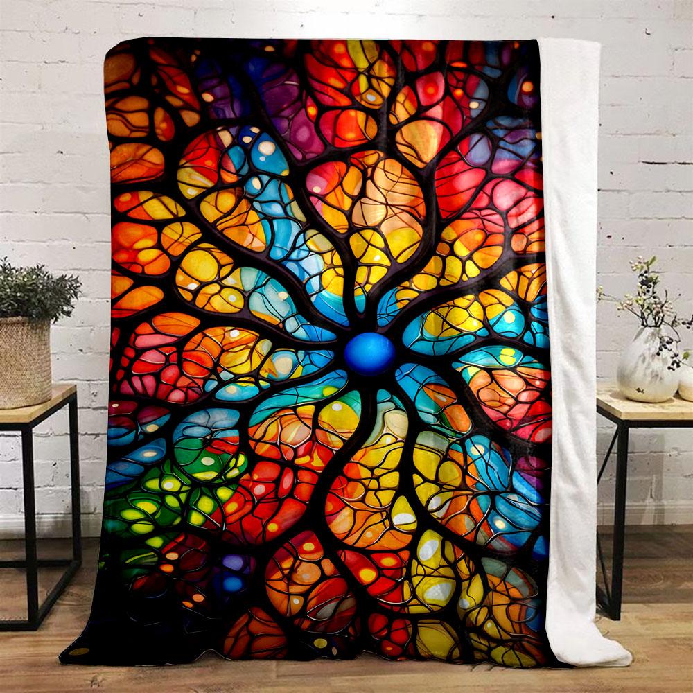 Colorful Abstract Stained Glass Pattern Patterned Flannel Blanket Perfect for the Bedroom Living Room, Sofa, or a Little Nap