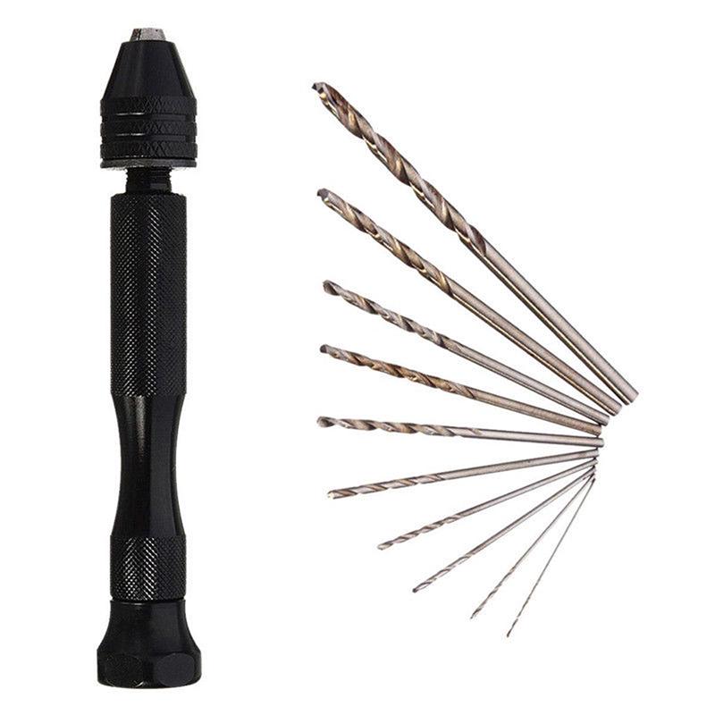 Aluminum Mini Micro Hand Drill Keyless Chuck + 10Pcs Twist Drills Rotary Tools Set