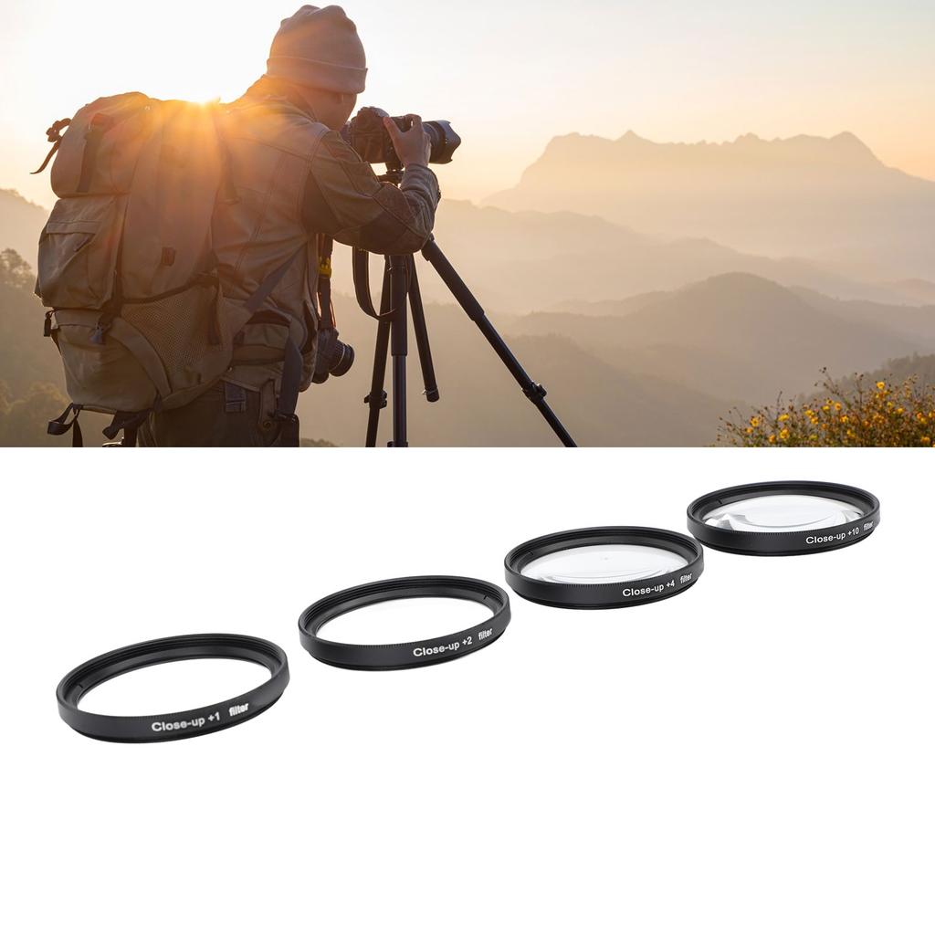   Filter Kit 4 In 1 +1 +2 +4 +10 Macro Lens Filter Optical Glass with Storage Pouch Camera Filter for Digital Camera Photo