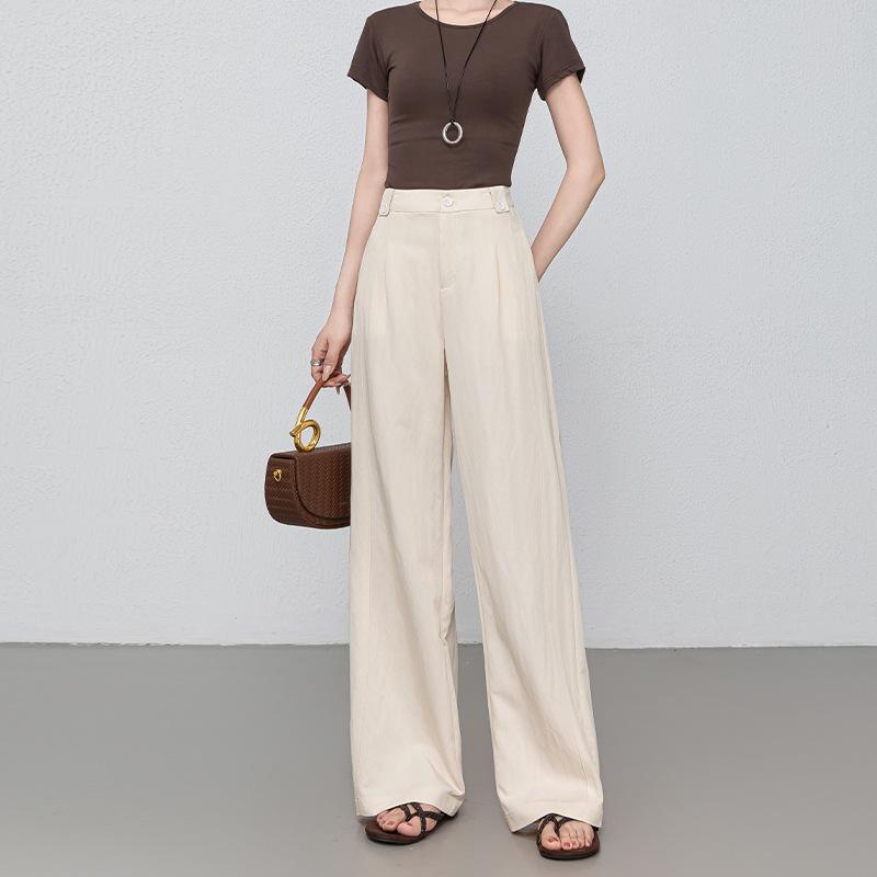 Summer cool Korean gentle wind pants fashion wide-leg pants high waist breathable straight tube thin commuter pants versatile women