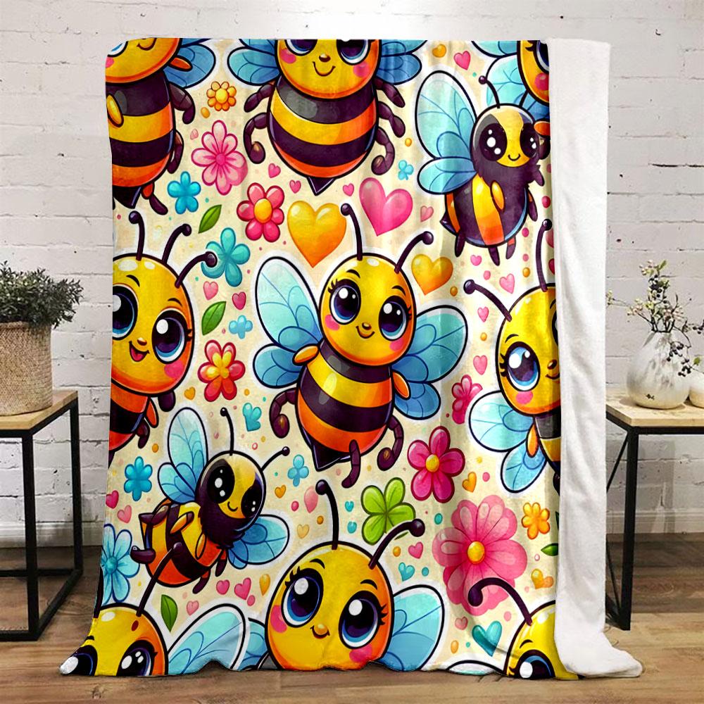 Cute Cartoon Bees and Flowers Print Blanket Soft and Cozy Perfect for the Living Room Bed Sofa or a Nap,gift