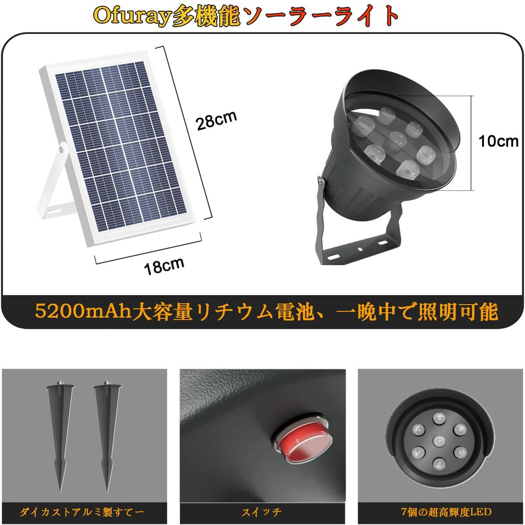 Ofuray Solar Brightest Garden 5200mAh Large Up to 15 Hours of Powerful Outdoor Solar Separate Aluminum Alloy IP67 Adjustable Beam Lights Up and
