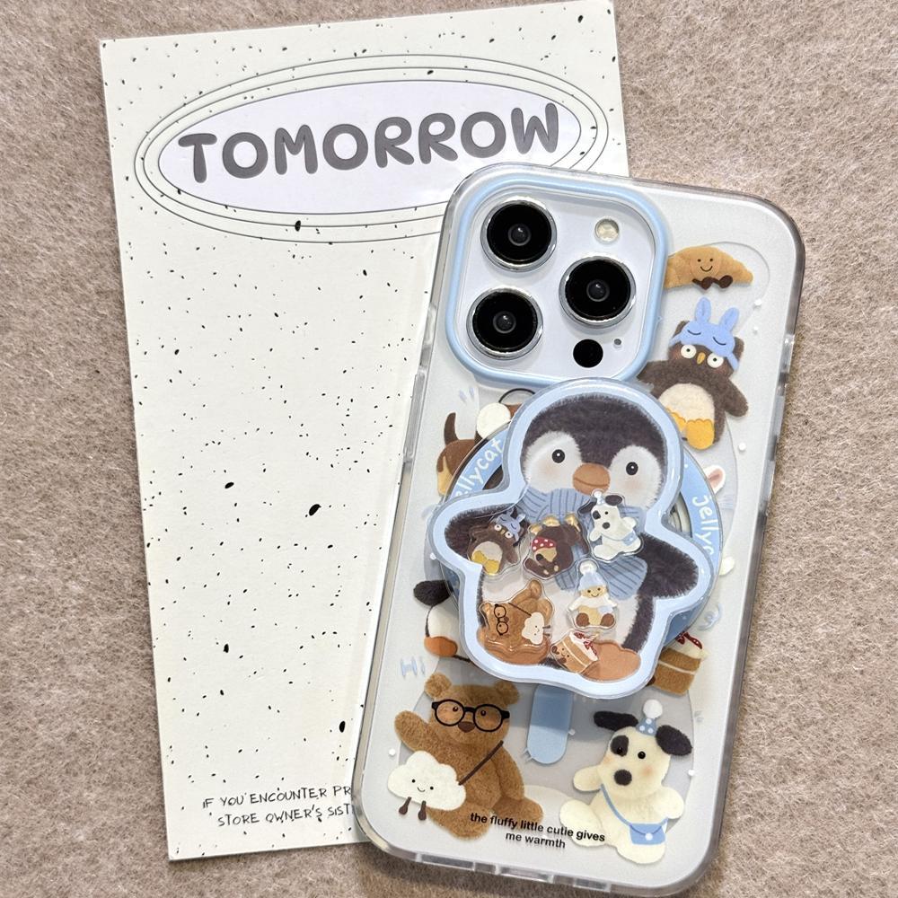 Winter Animal Penguin Shaking Apple 16 Double Layer IPhone 15 Magnetic Bracket 14 Cute 13 Mobile Phone Case