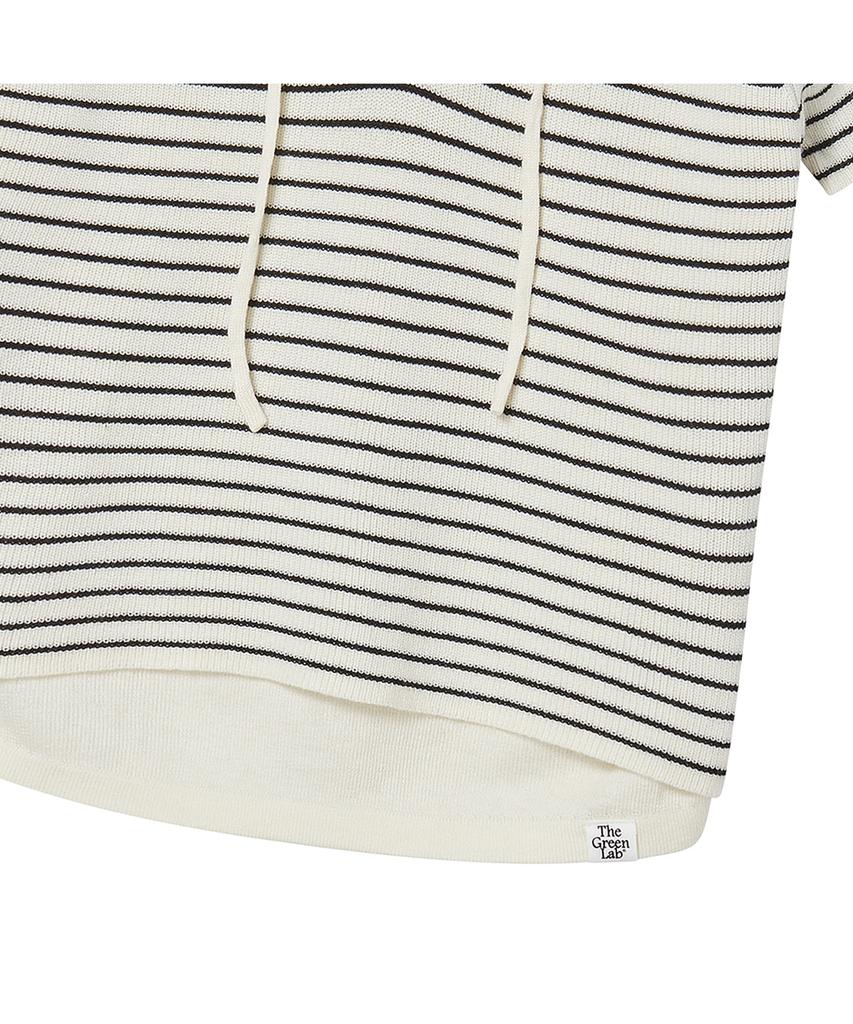 THE GREEN LAB Striped Short Sleeve Hooded Knit [Ivory]