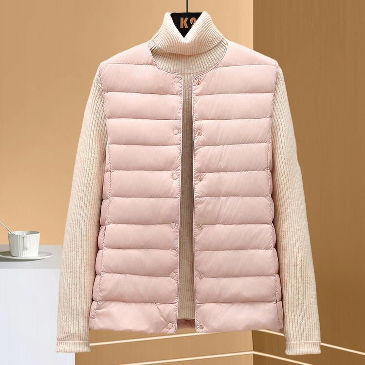 Autumn and Winter Thin Down Jacket for Women's Vest Season New Round Neck Inner Liner Horse Clip Vest White Duck Down Large Size Jacket