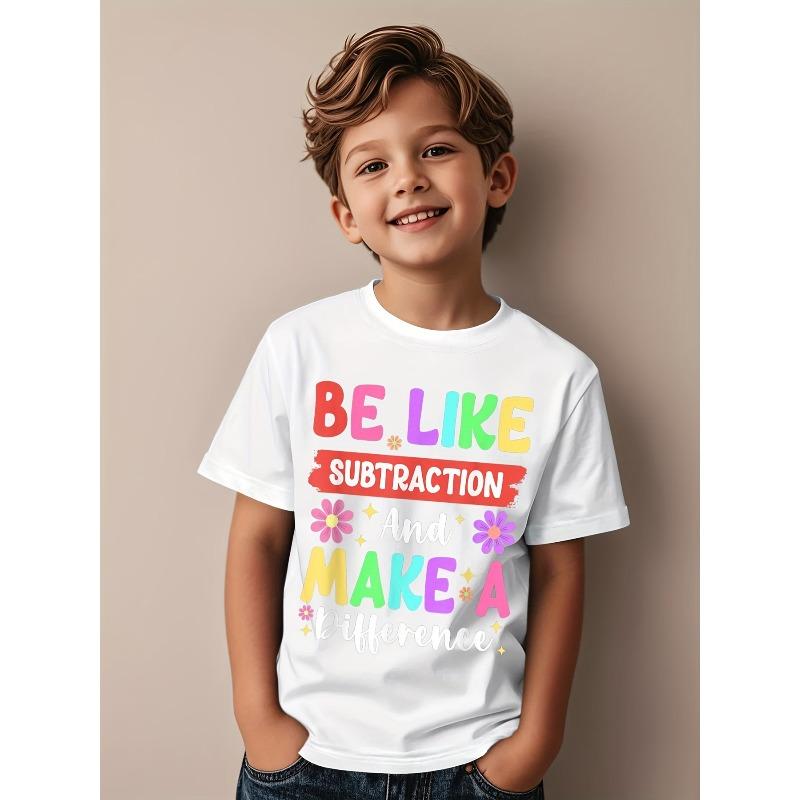 Tailles européennes T-shirt graphique pour enfants sur le thème des mathématiques « Sois comme la soustraction & Fais la différence » - Design coloré - Inspiré