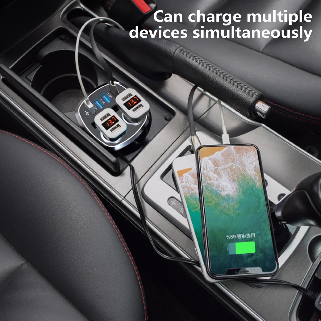 2 Socket Car Splitter Charging Adapter Adapter 6 in 1Power Outlet 120W with 4 USB Car Charger Adapter Charging Adapter
