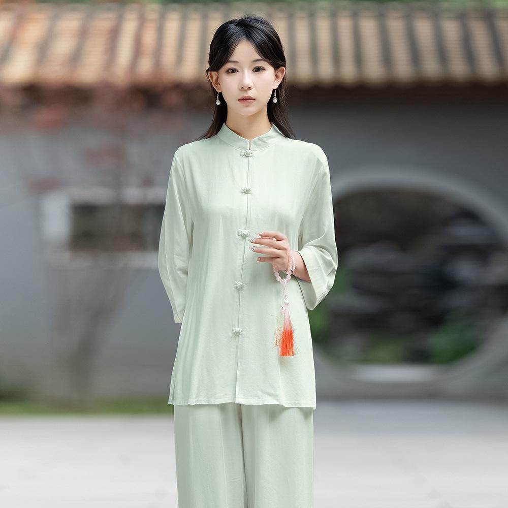 Zen Style Tai Chi & Yoga Two-Piece Set: Meditation & Healing Wear in New Chinese Design