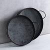 European Retro Round Iron Plate with Handle Metal Vintage Bread Tray Home Decoration Garden Restaurant Table Photographing