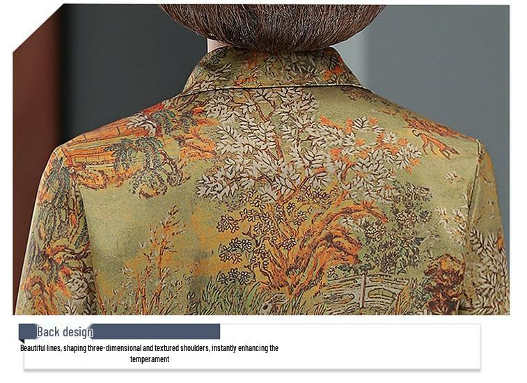 Women's Retro Print Mulberry Silk Shirt - Spring/Summer, Seven-Point Sleeve, Loose Fit, Stylish for Middle-Aged and Elderly