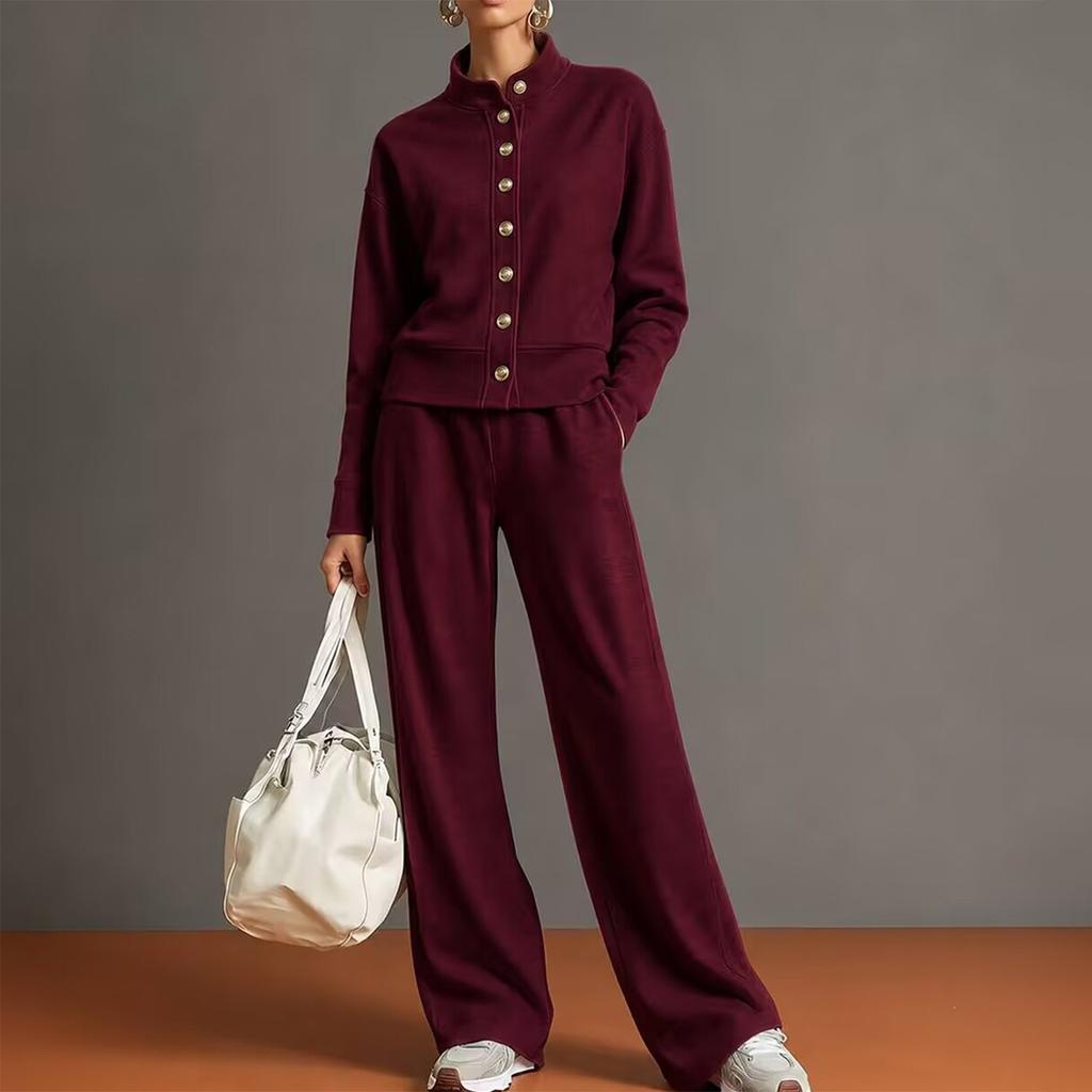 Women's 2 Piece Outfit Set Color Stand Collar Zip Up Hoodie Sweatshirt and Wide Leg Pants Casual Wear