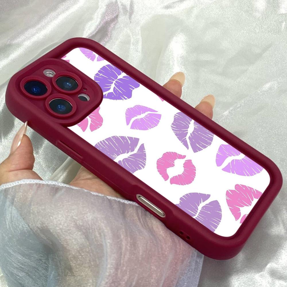 JT437 Purple Lipstick Kisses for iPhone 17 16 15 14 Pro Max Samsung S26 S25 Ultra A17 A07 A56 A16 A14 Xiaomi 15T Redmi 15c Note 14 Soft Case