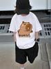 Sunny Capybara Kids Short Sleeve Top Summer Cute Cartoon Crewneck Boys Girls Ages 3-14