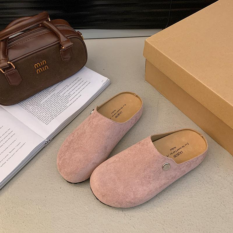 

Сумка-голова на одну педаль и полутапочки 2025 верхняя одежда матовая кожа с мягкой лицевой стороной толстая подошва повседневные ленивые тапочки 40