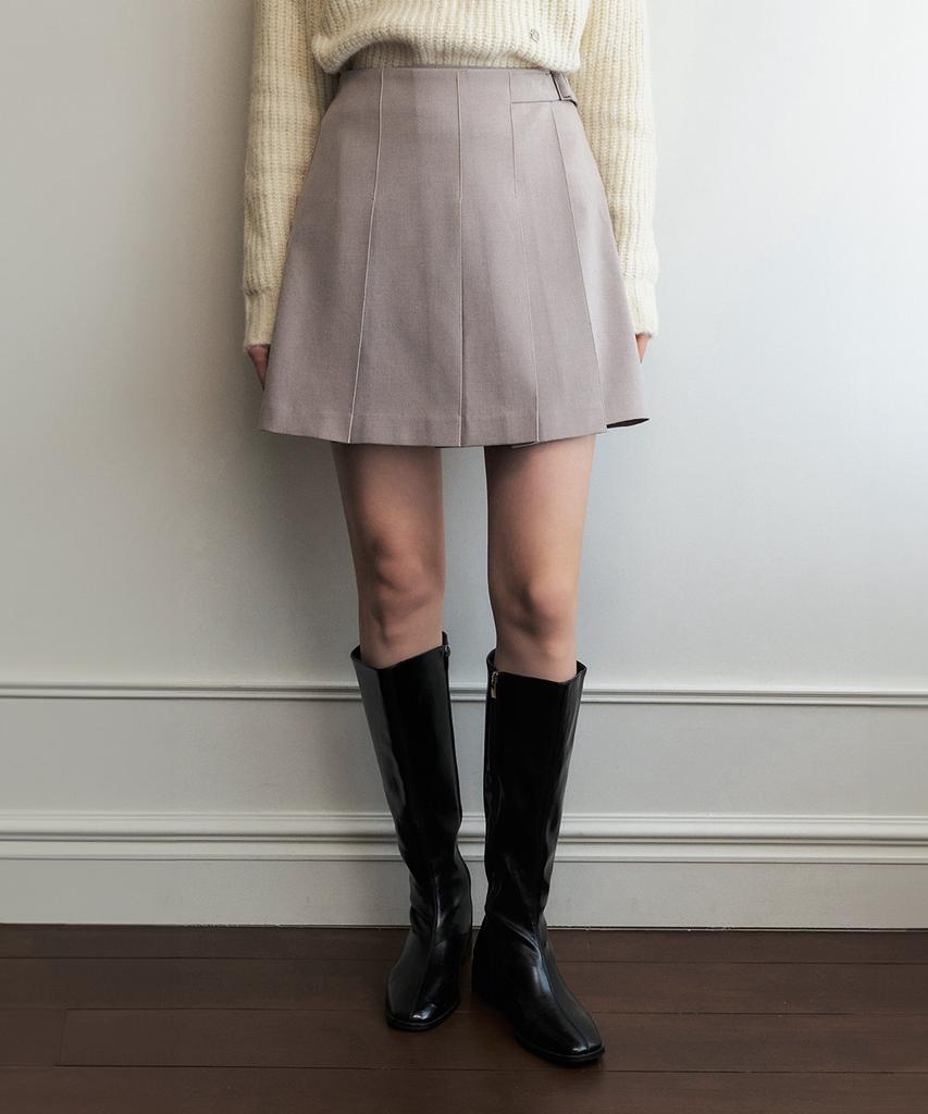Artid Tab Point Wool Pleated Skirt_Beige