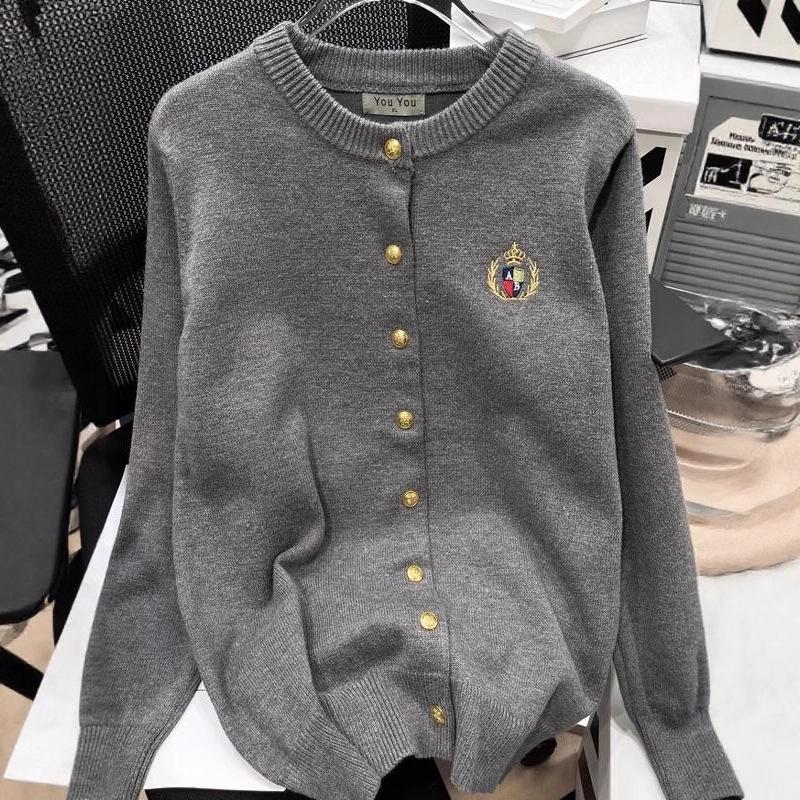 Dámský retro preppy vyšívaný kardiganový kabátek plus size - Jarní ležérní zeštíhlující pletený svršek