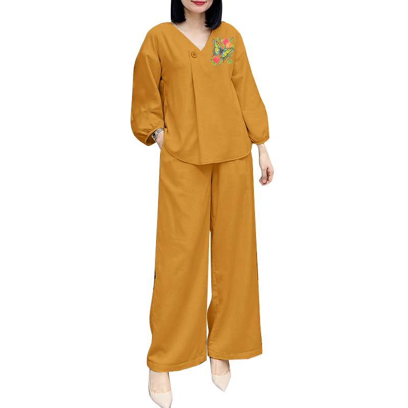 

ZANZEA Womens 3/4 Sleeve Blouse and Pants Casual Two Piece Suit Sets XL жёлтый