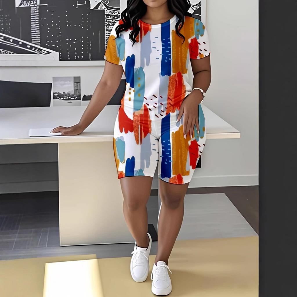 Butterfly Ladies Casual Suit Short Sleeve Shorts 1D Digital Flower Printing Fashion T-Shirt Two-piece Set