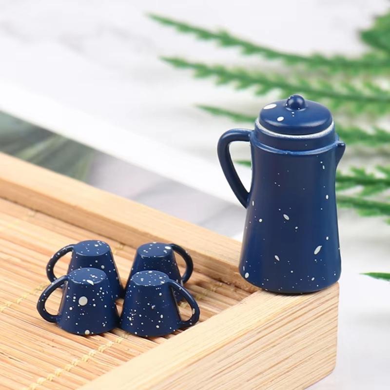 5Pcs Miniature Kettle And Cup Set For 1/12 Dollhouses Accessories And Creative Dollhouses Landsacping Decoration