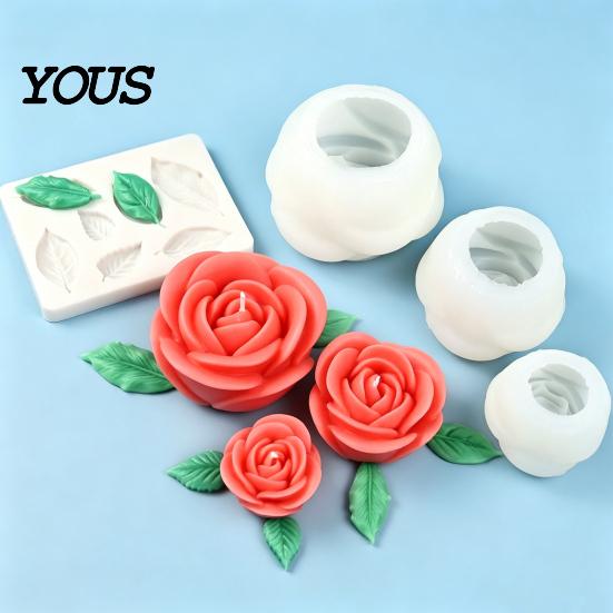 Flexible Flower Mold 4Pcs Silicone Mold, DIY Rose Candle Soap Making Epoxy Resin for Chocolate, Baking Craft Gift