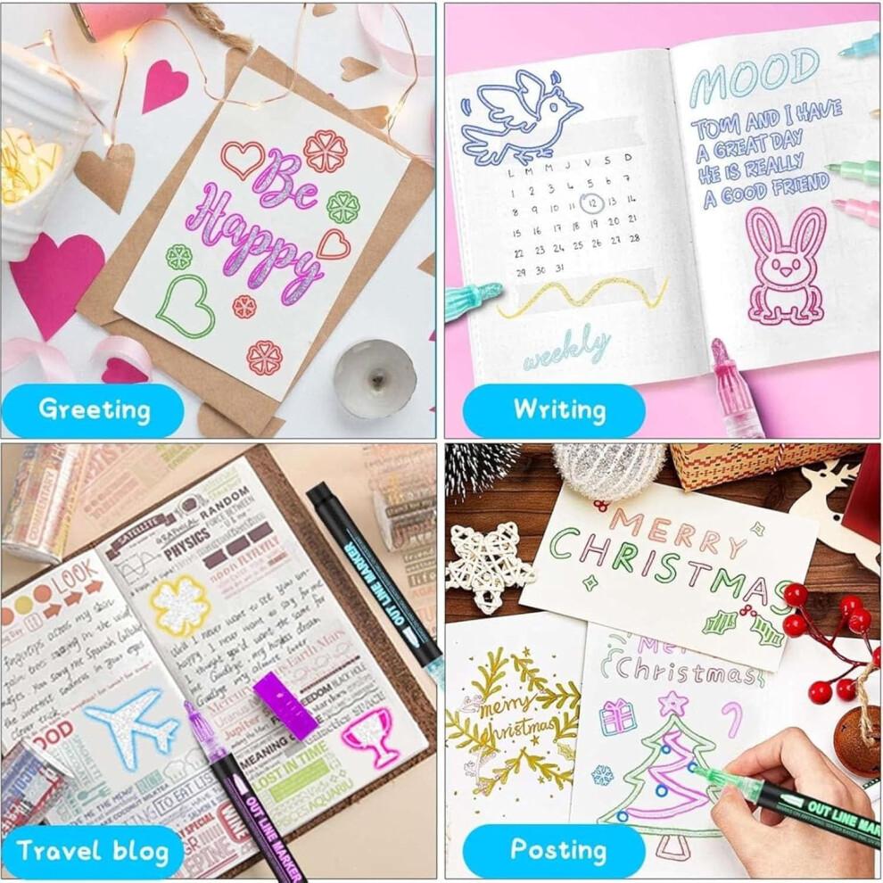 Datumdeem Outliner Pen & Coloring Lightstick – Double-Line Graffiti Pen for Drawing, Cards & Crafts