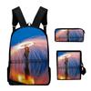 Iconic Distinctive Black Rock Shooter 3D Design 3pcs/Set Learner Bags Everyday Laptop Everyday Backpack Sling Carry Tote Pencil Pouch