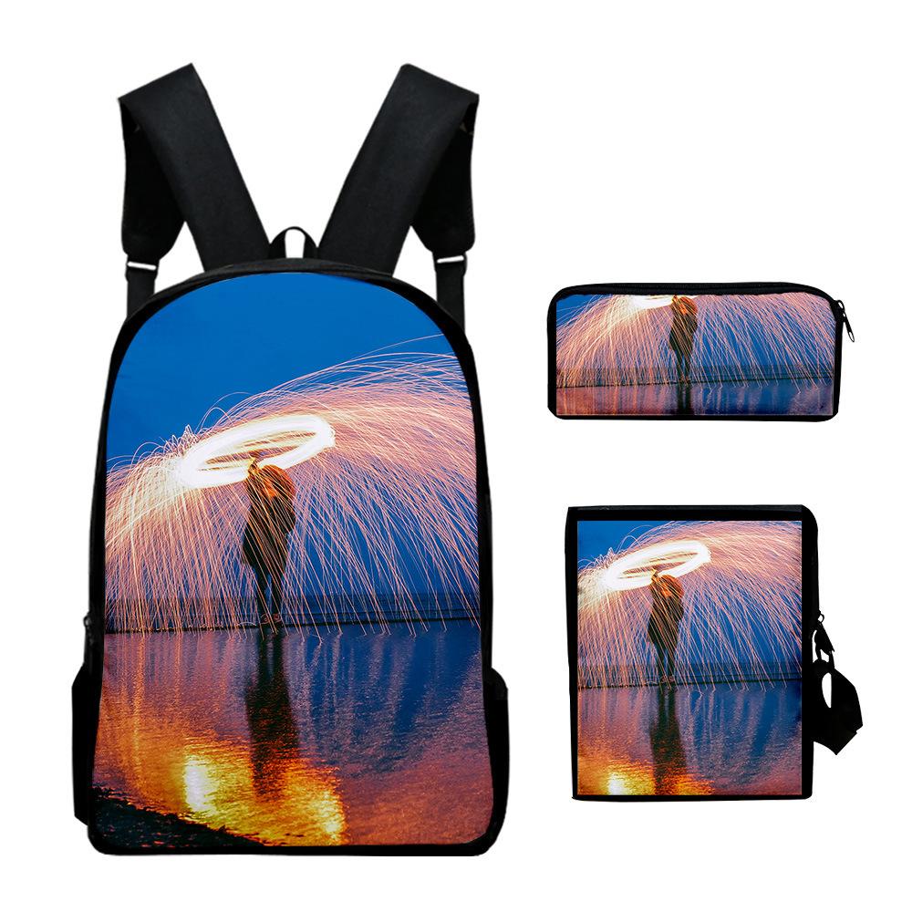 Iconic Distinctive Black Rock Shooter 3D Design 3pcs/Set Learner Bags Everyday Laptop Everyday Backpack Sling Carry Tote Pencil Pouch