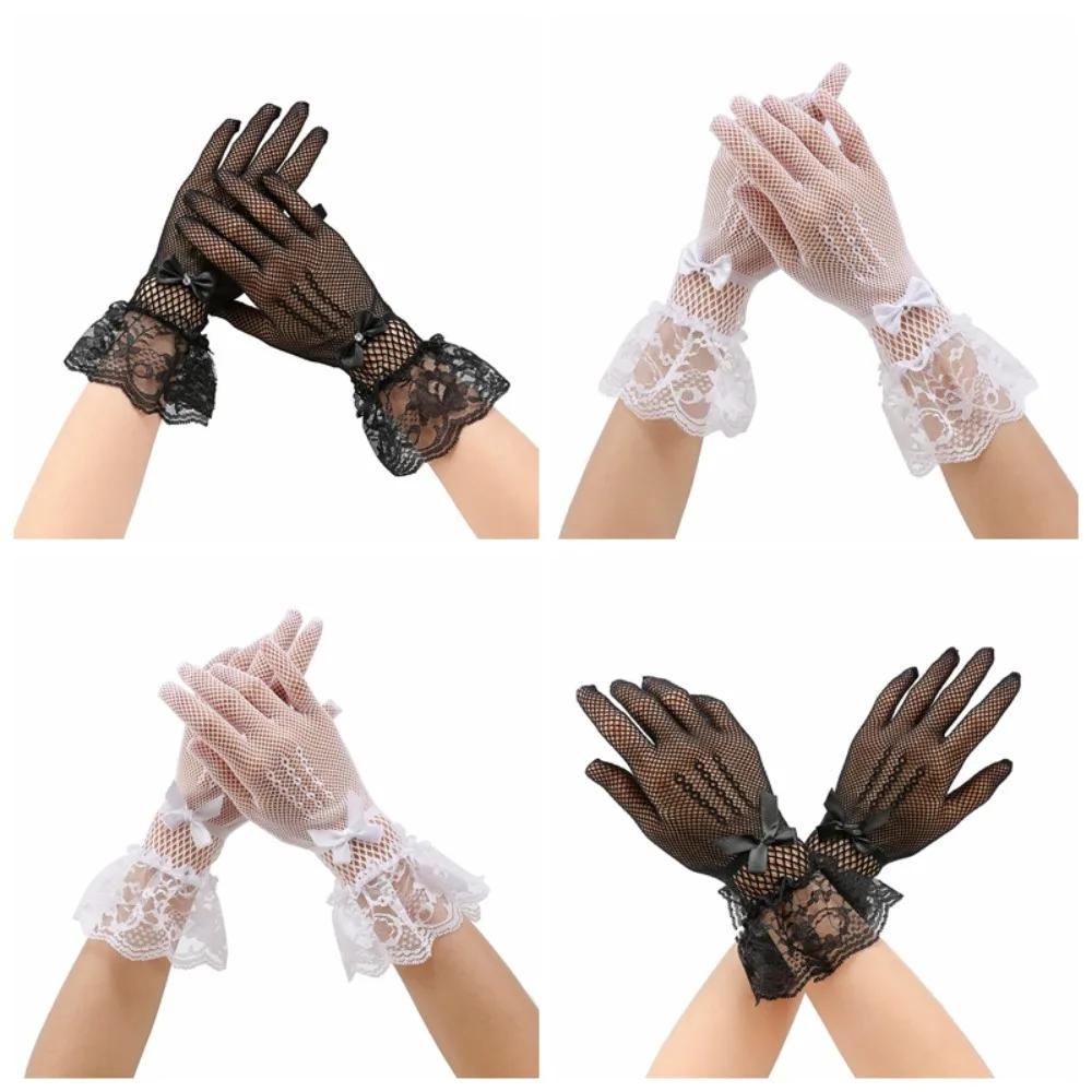Mesh Fishnet Gloves New Lace Stretchy Stage Performance Gloves Breathable Bow Design Bride Gloves Ladies Winter Gloves