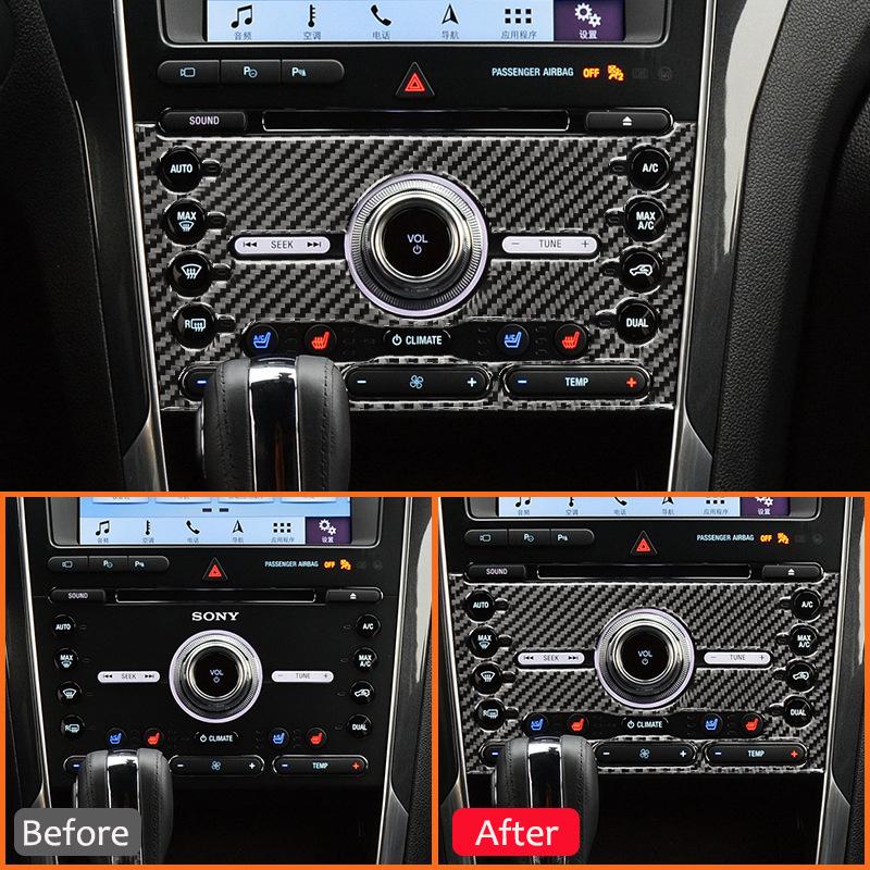 For Ford Explorer Carbon Fiber Auto Central Console Radio CD Control Panel Modification Decoration Sticker Interior Accessories
