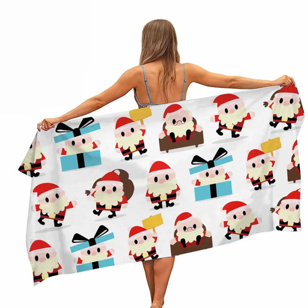Christmas Microfiber Pool Beach Towel Portable Quick Fast Dry Outdoor Travel Swim Blanket Thin Yoga Gym Home Decor Women Men Kid