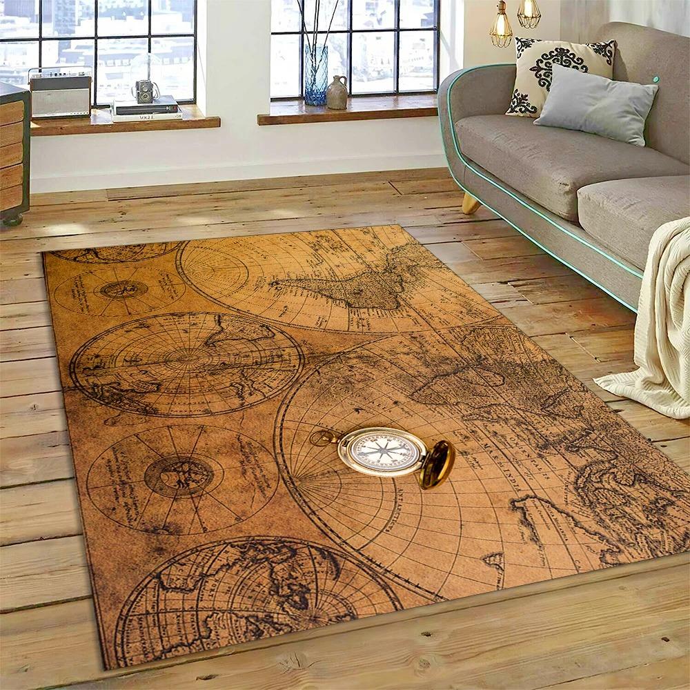 Antike Seekarte Weltkarte Teppich Schlafzimmer Vollflächig Große Größe Wohnzimmer Teppich Schmutzabweisend Pflegeleicht Weiche Matte
