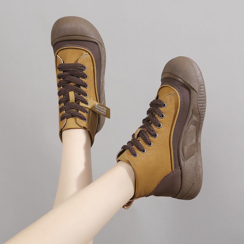 High Top Color Matching Single Shoe Women's 2024 Autumn New Thick Sole High Top Women's Shoes Comfortable Vulcanized Shoes Traf