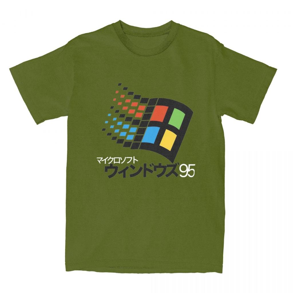 Windows 95 Japanisches Katakana Retro Logo T-Shirt Harajuku T-Shirts Kurzarm Vintage T-Shirt Sommer Baumwolle Übergroße Kleidung
