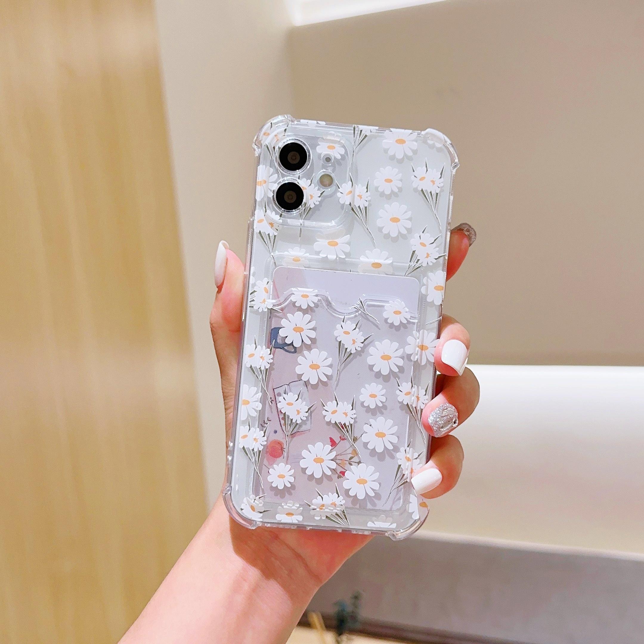 

Мягкий чехол из ТПУ с вкладышем для карты и дизайном ромашки для IPhone15 14 13 12 11 X XR XS Max 6 7 8 Plus Pro Max SE Mini — лучший подарок на любой случай!