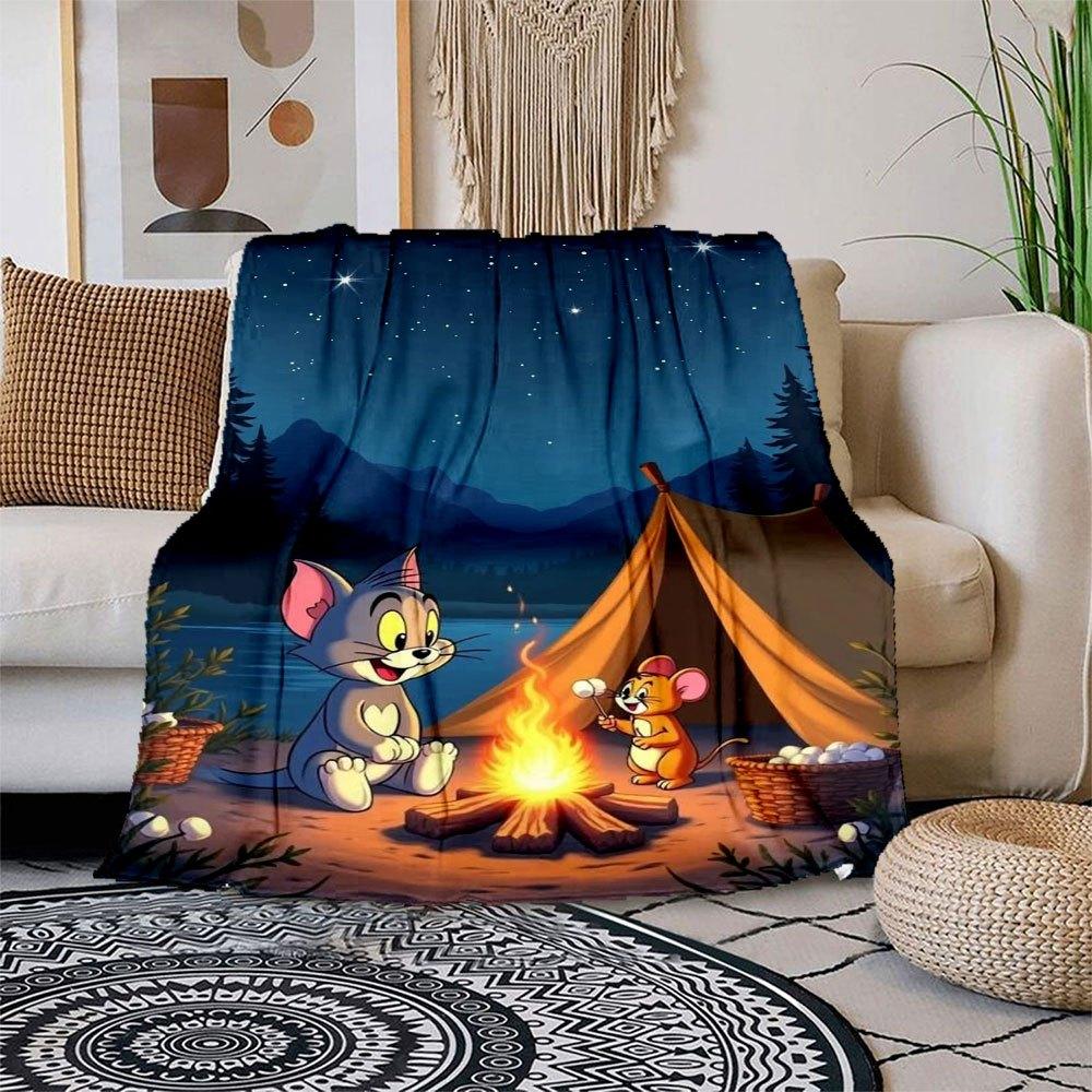 

Tom & Jerry Campfire Adventure PosterBlanket Flannel Throw Blanket for Sofa, Bed, Travel, Camping, Office 100x150cm