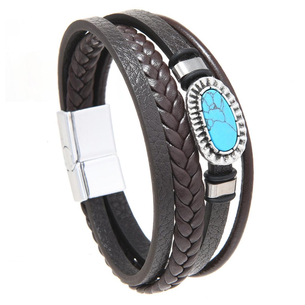 Handgefertigtes magnetisches Armband aus Türkis-Leder mit Zinklegierung, mehrlagiges Armreif-Schmuckstück für empfindliche Haut