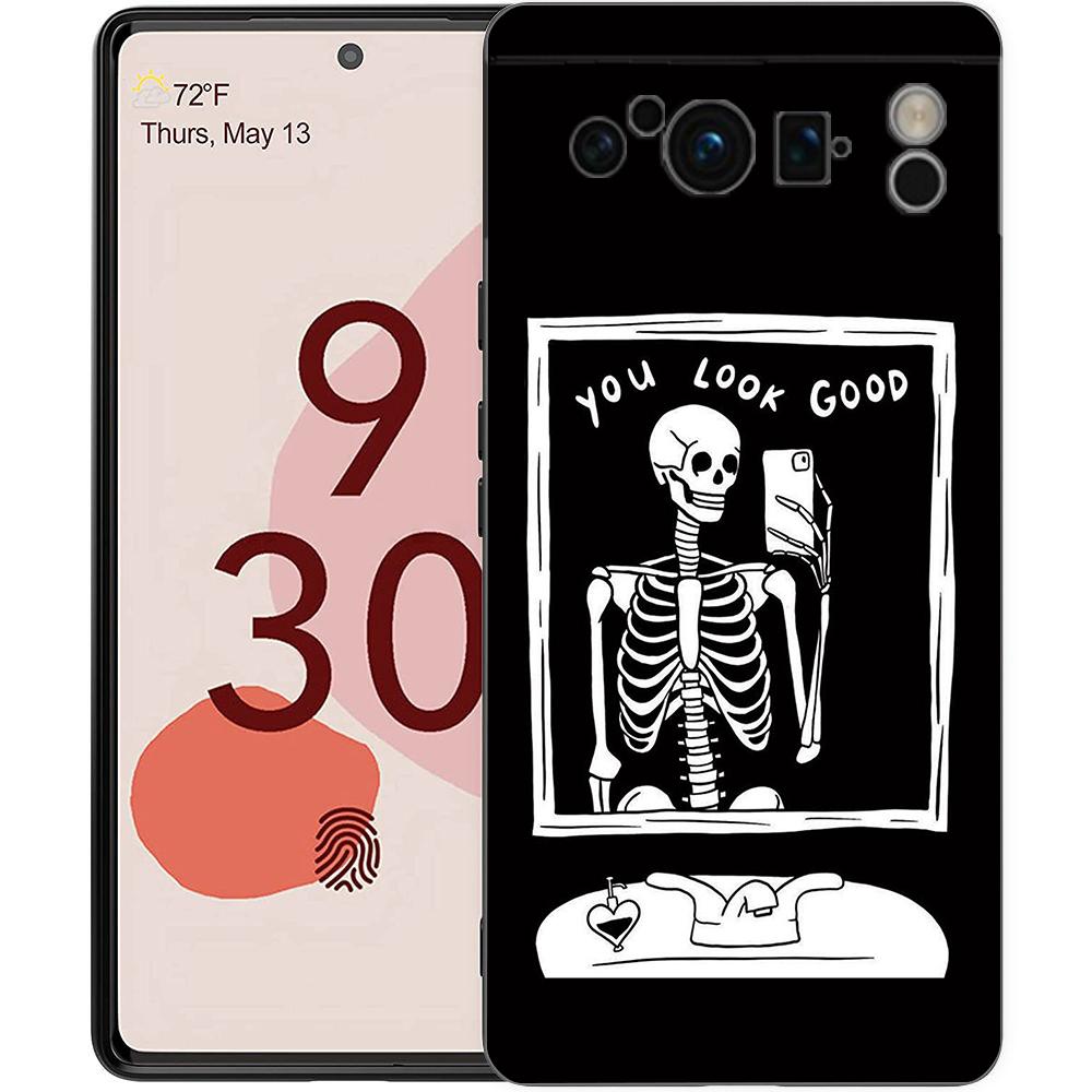 

Phone Case For Google Pixel 6 7 8 9 Pro XL 8A 7A 6A Black Cover Soft Shell Funny Skeleton Pixel 7A