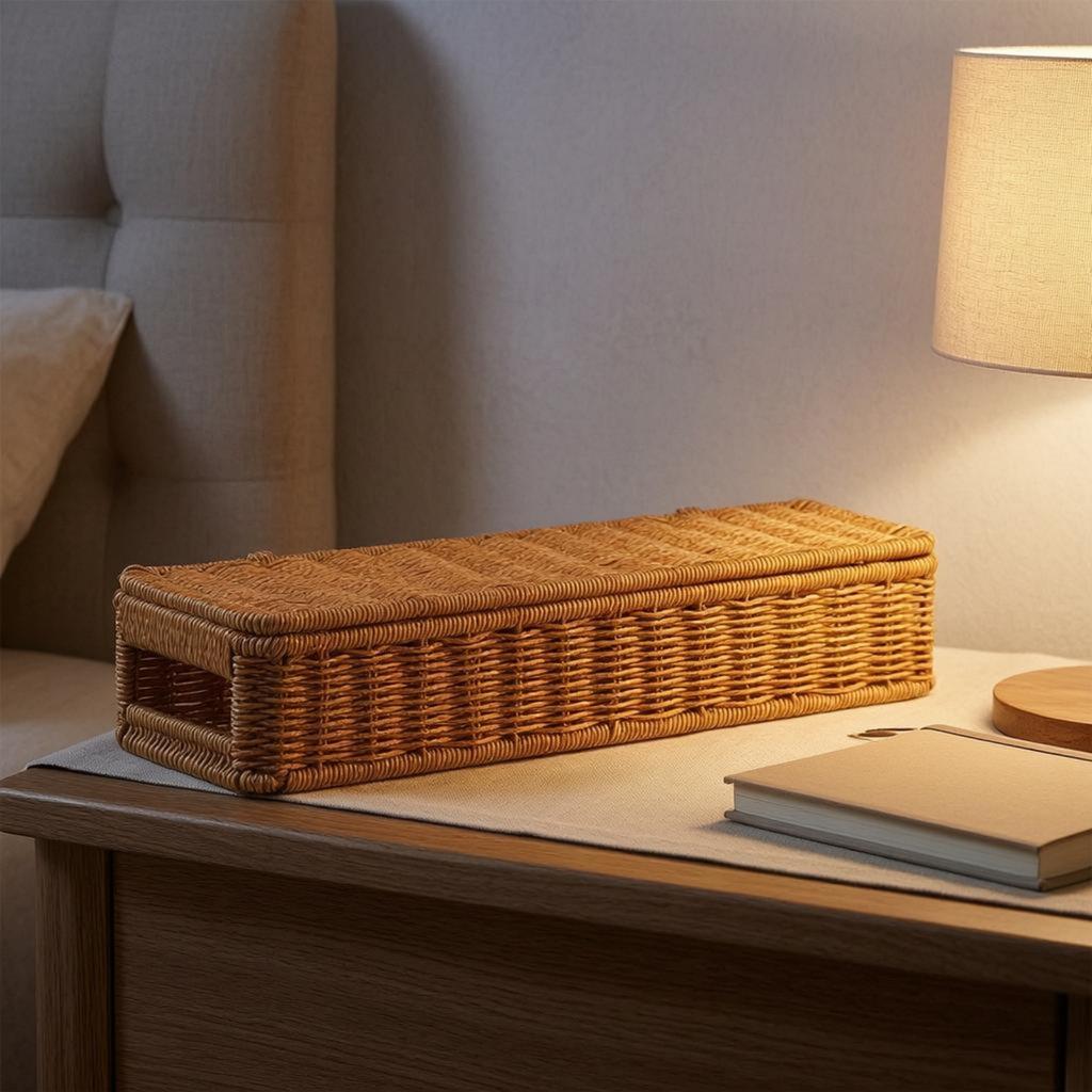 Rattan Storage Box with Lid Decorative Rattan Storage Box Lidded Wicker Basket Multi-Purpose Natural Wicker Organizer