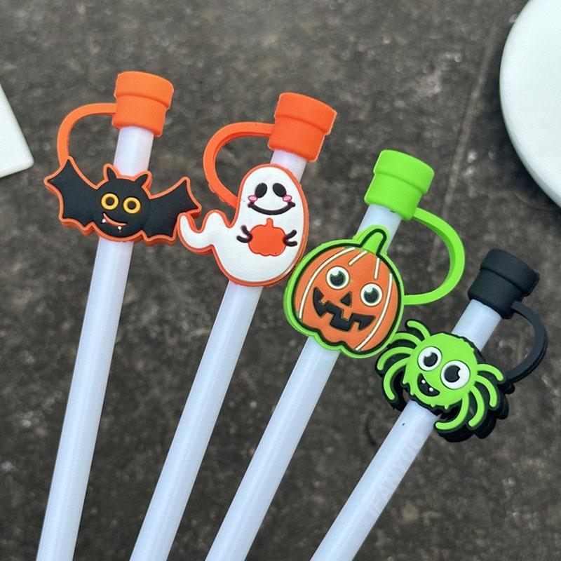 1PC New Pumpkin Ghost Silicone Straw Covers Cap for Cup Halloween Spider Skull Drinking Dust Cap Straw Toppers Protector Cap