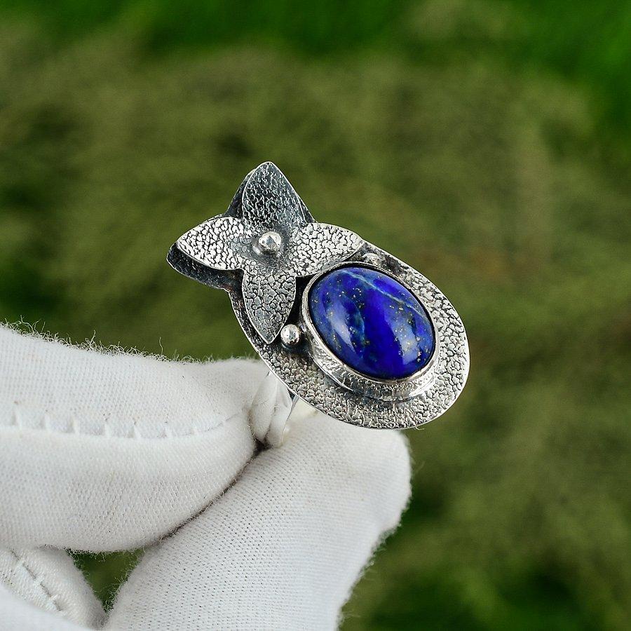 

Natural Lapis Lazuli Gemstone 925 Silver Promise Adjustable Ring For Girls Adjustable