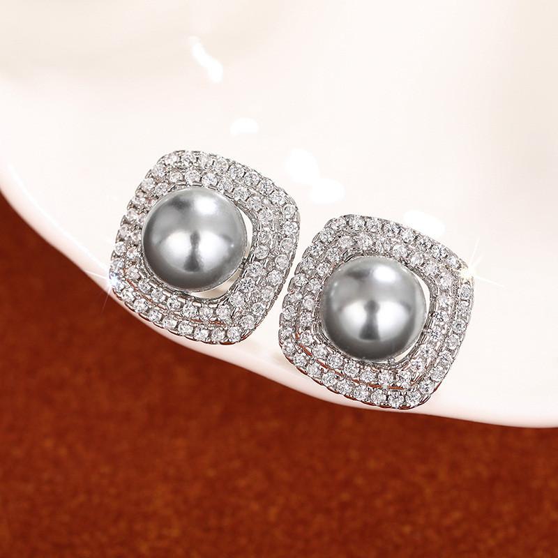 925 Sterling Silver Pearl Stud Earrings for Women Full Dazzling CZ Statement Earrings Wedding Party Female Jewelry