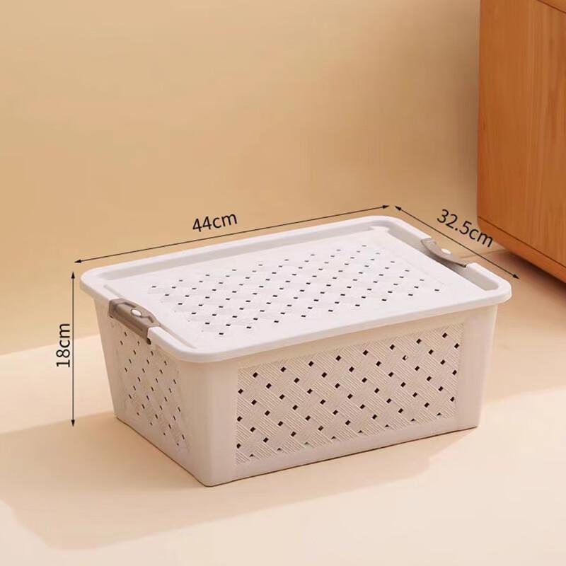 Imitation Rattan Plastic Storage Box with Lid 44*32.5*18cm