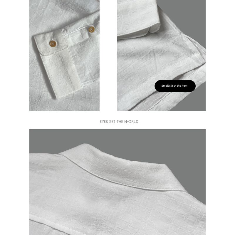 Menseye Men's Long-Sleeved Shirt, White Suit Collar, Light Business Style, Original Versatile Texture, Casual