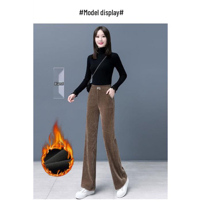 

Женские шенилловые брюки широкие от бедра - Осень/Зима 2025 Стройнящий свободный крой Плюс бархат Прямые повседневные брюки M кофейный