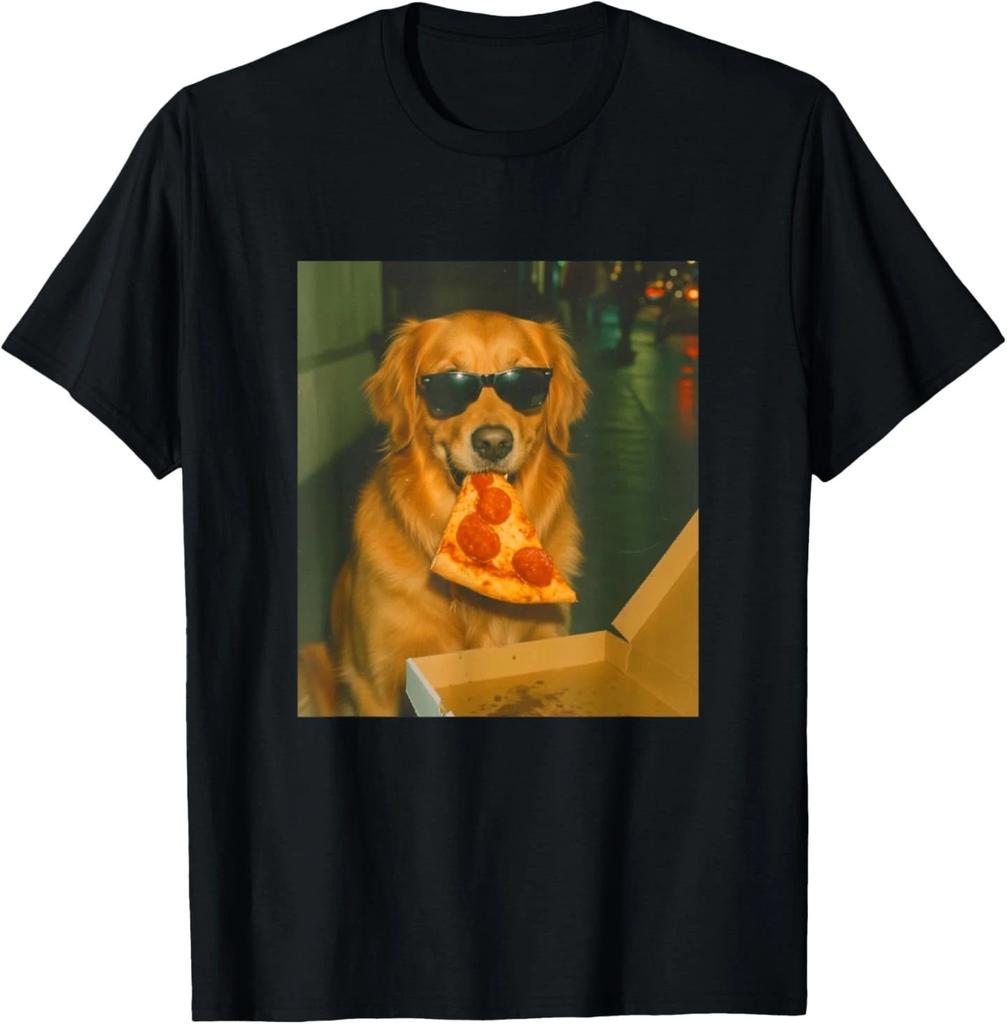 Lustiges Golden Retriever Hund isst Pizza Meme Retro T-Shirt