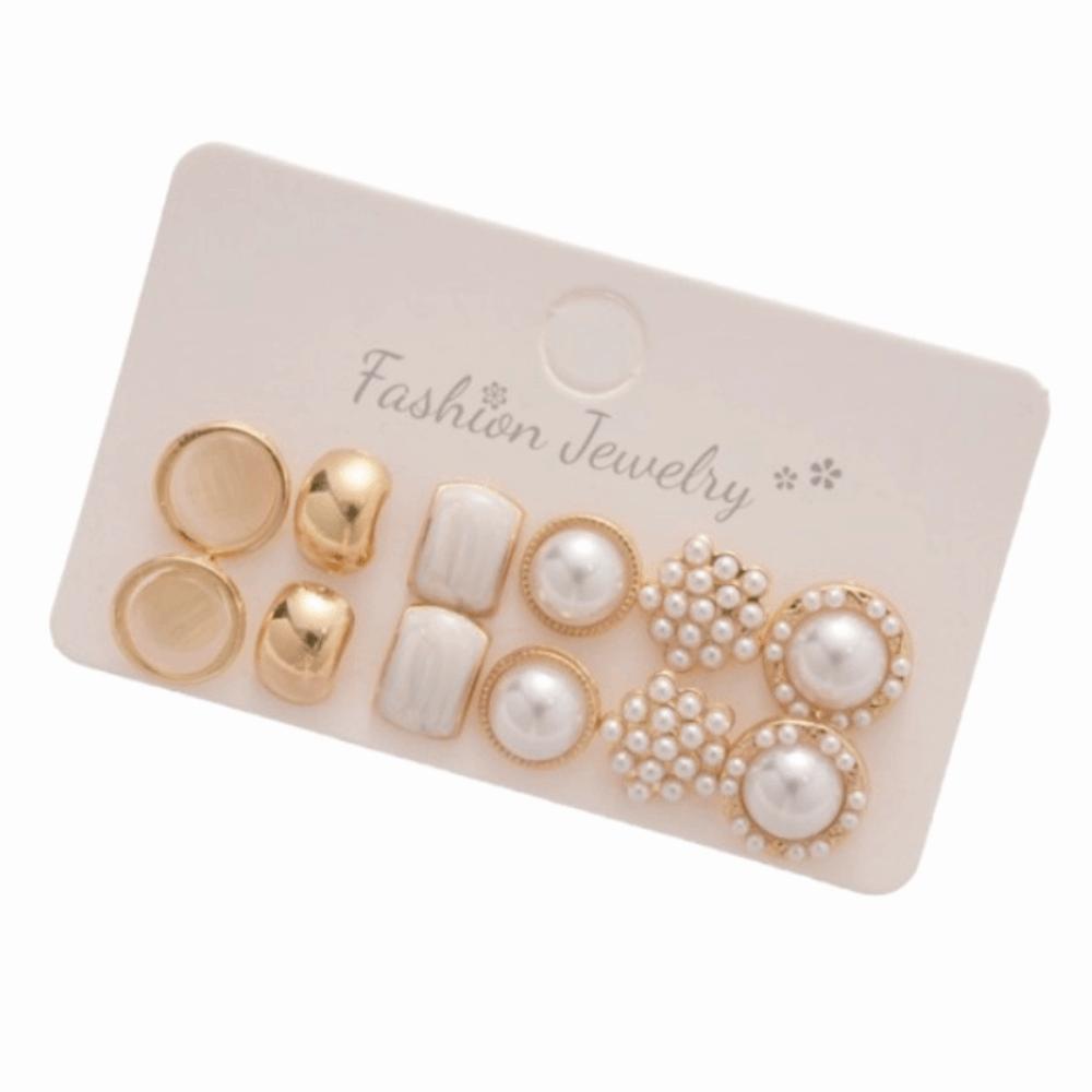 Round Square Stud Earrings Small Imitation Pearl Earrings  for Women Daily Jewelry Sets
