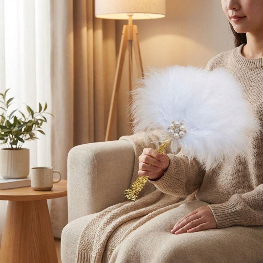 Fairy Style Portable Fan Fluffy Feathers Chinese Style Fan Antique Hand Feather Fan  Party Props