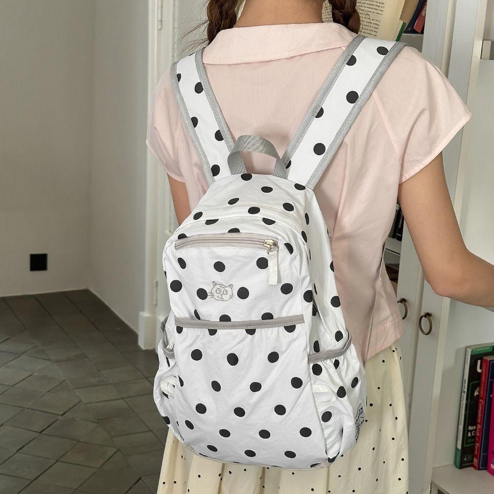 Sweet Nylon Rucksack Minimalist Student School Bag Cute Polka Dot Backpack Shoulder Bags