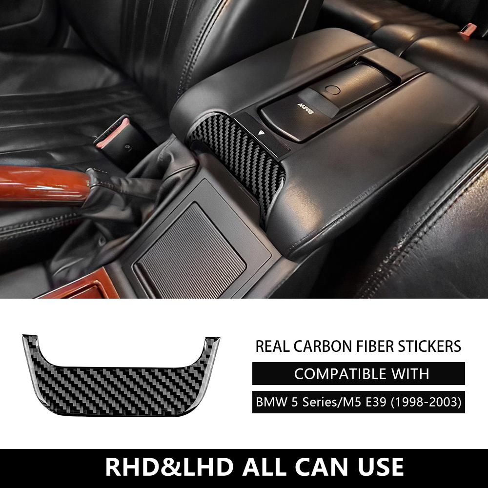 Real Carbon Fiber For BMW 5 Series M5 E39 1998-2003 Storage Box Front Armrest Handle Panel Stickers Interior Trim